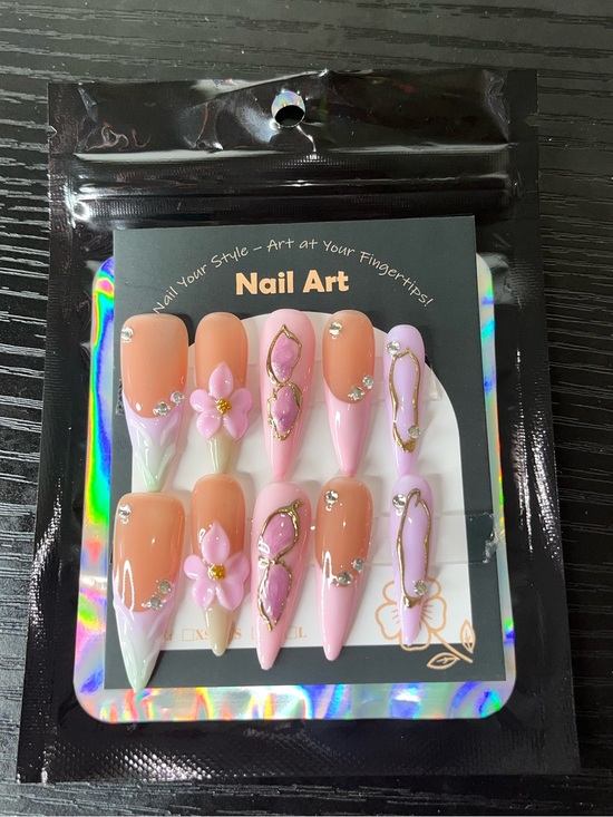 Other - Pink & Peach 3D Floral Stiletto Press-On Nails